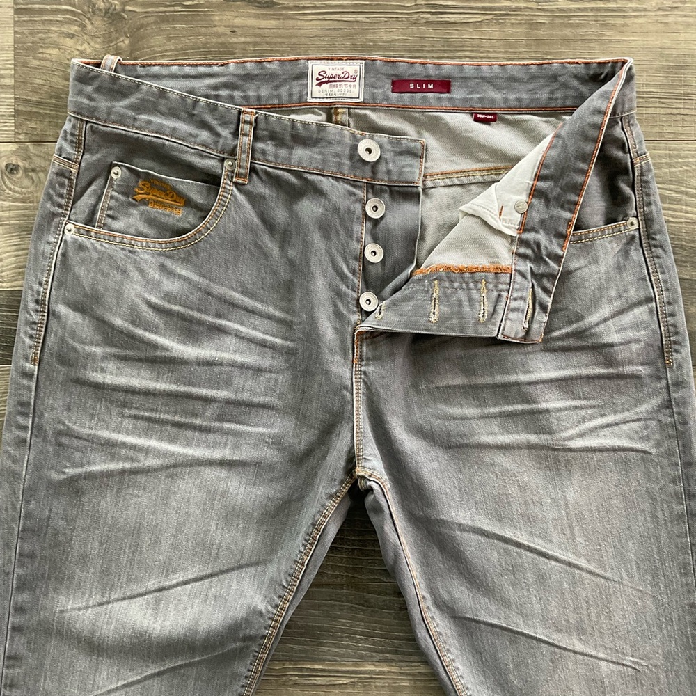 SuperDry Button Fly Slim Jeans Men’s 36x34 Fits 38x35 Grey MS3GY000F1 741776